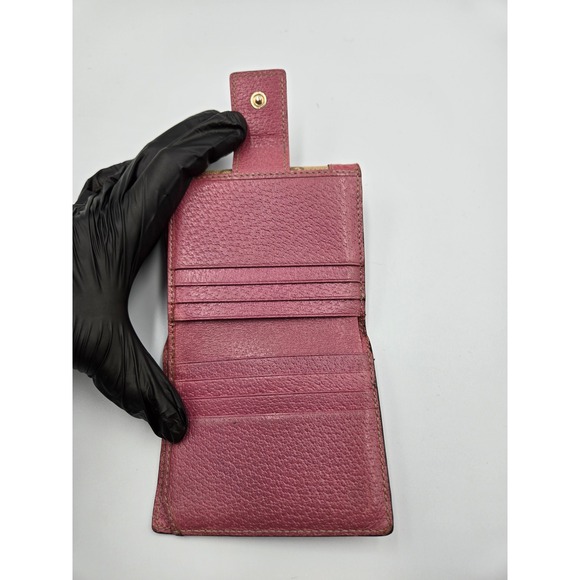 Gucci GG Canvas Pink Leather Trim Trifold Wallet Small Preowned Designer - Picture 3 of 11